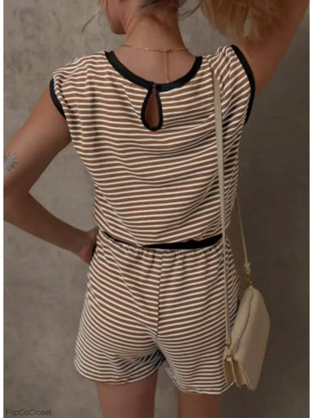 Women's Striped Cotton Romper Sleeveless Jumpsuit with Pockets
